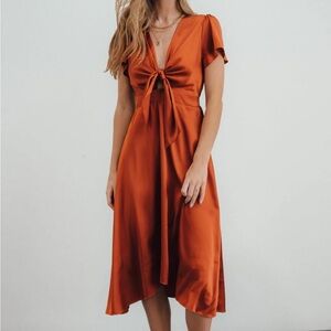 Baltic Born Orange Wrap Tie Front Midi Dress